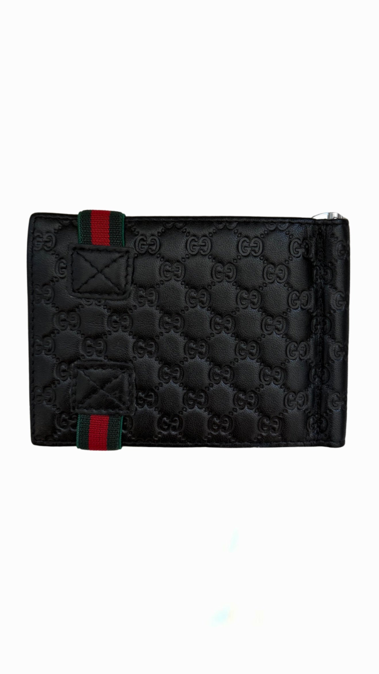 Gucci Black Guccissima Leather Web Money Clip Bi-fold Wallet