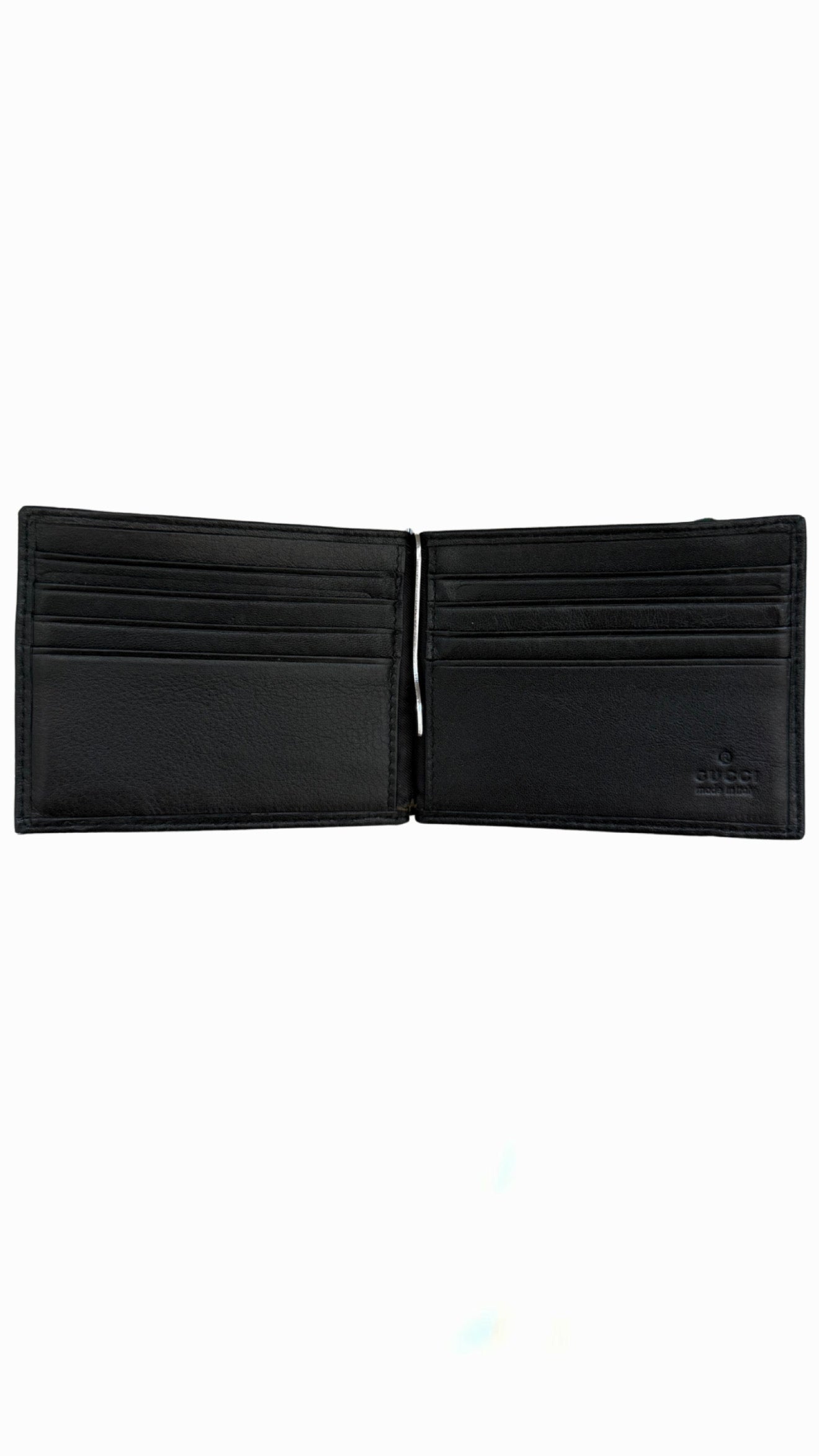 Gucci Black Guccissima Leather Web Money Clip Bi-fold Wallet