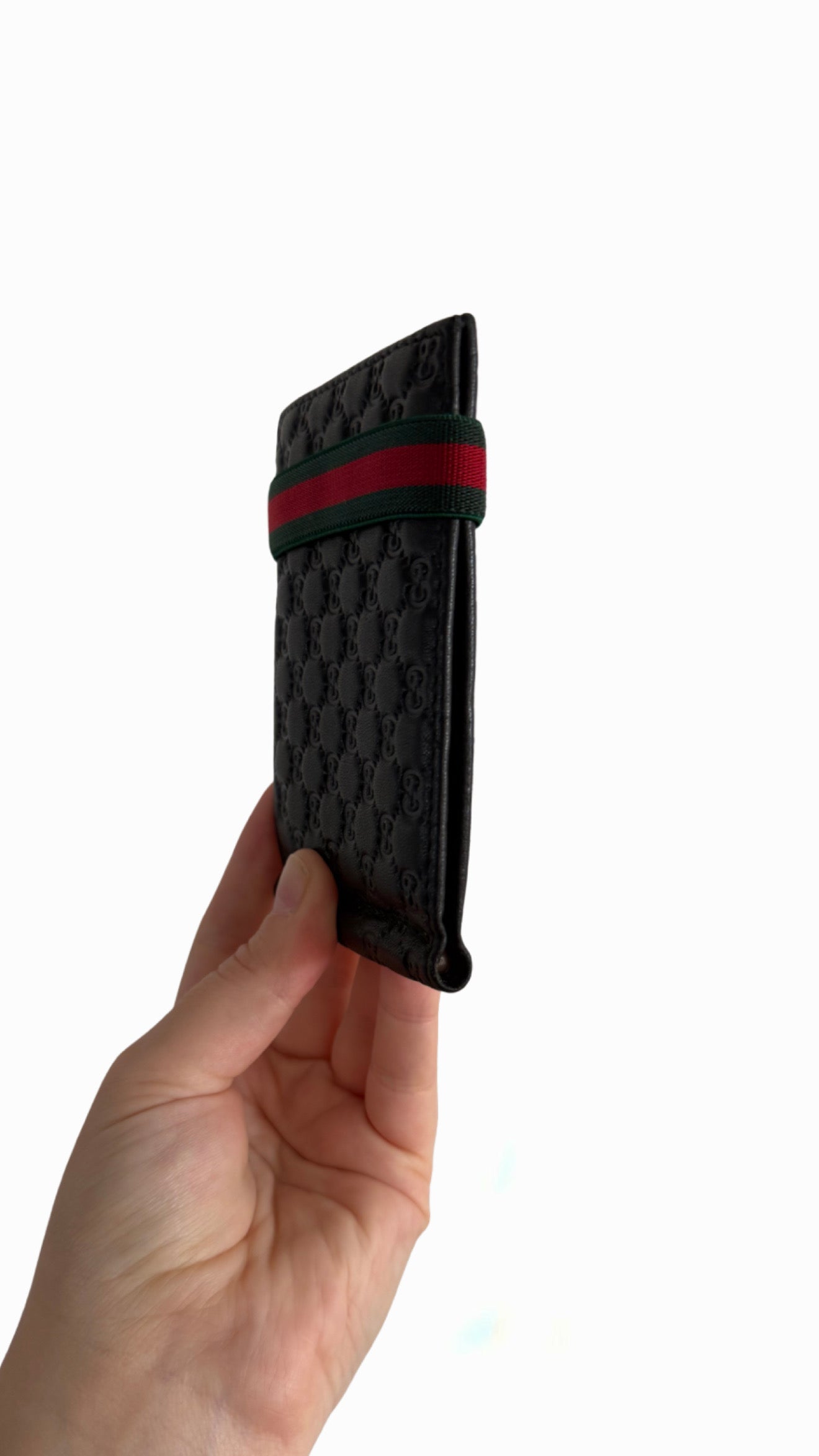 Gucci Black Guccissima Leather Web Money Clip Bi-fold Wallet