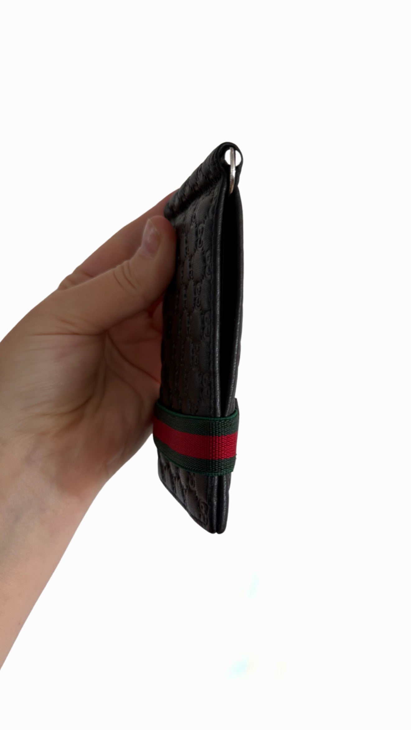 Gucci Black Guccissima Leather Web Money Clip Bi-fold Wallet