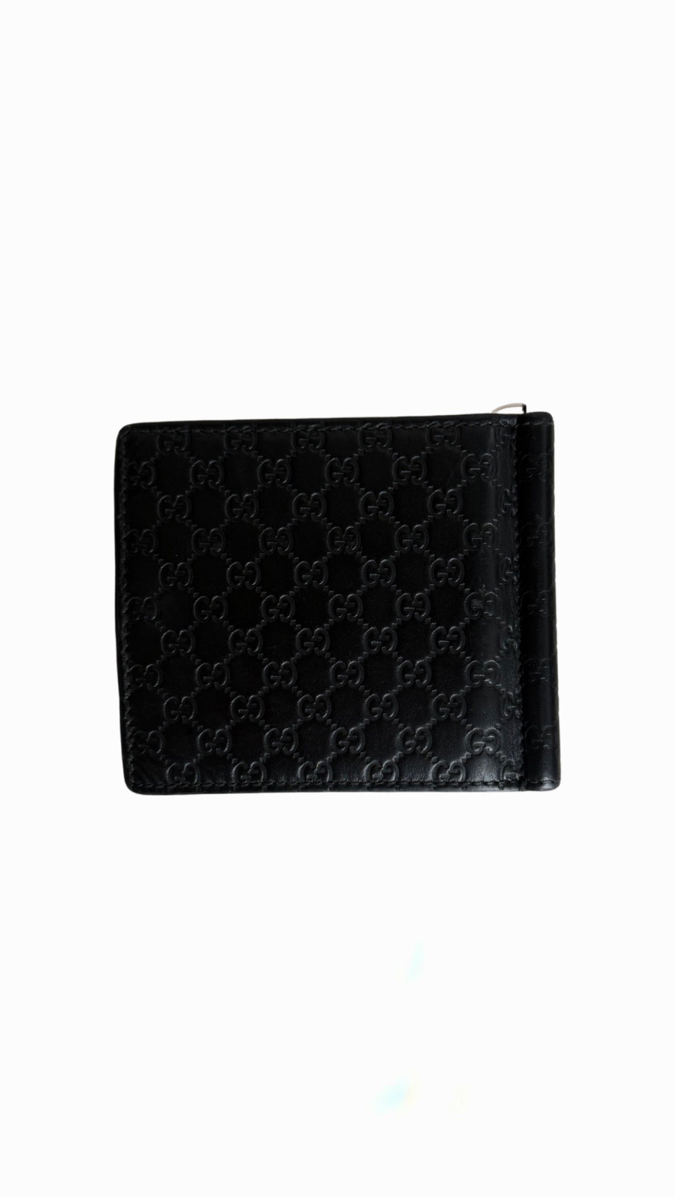 Gucci Black Guccissima Leather Web Money Clip Bi-fold Wallet
