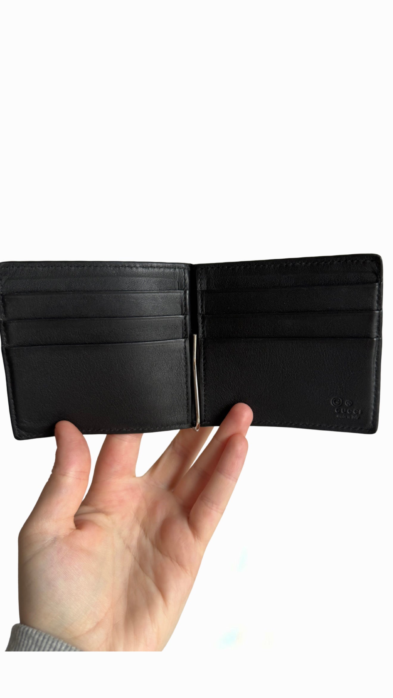Gucci Black Guccissima Leather Web Money Clip Bi-fold Wallet