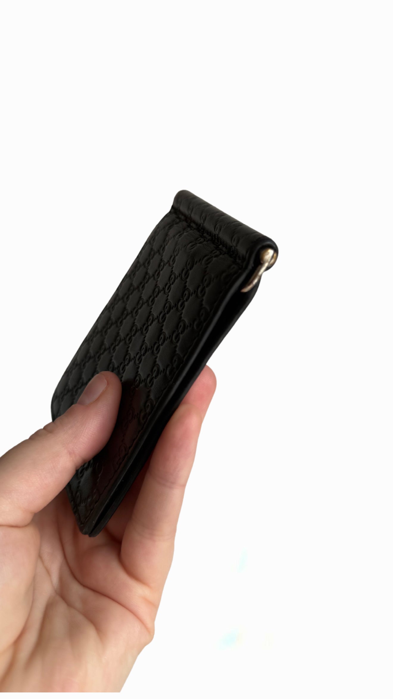Gucci Black Guccissima Leather Web Money Clip Bi-fold Wallet
