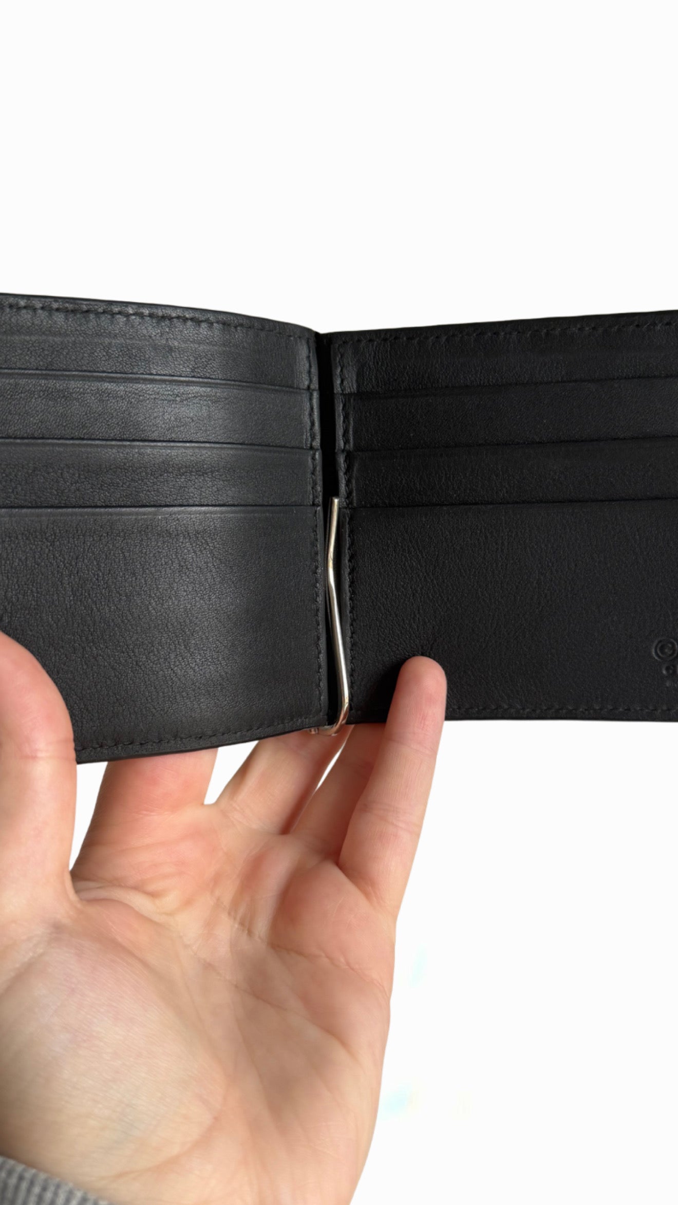 Gucci Black Guccissima Leather Web Money Clip Bi-fold Wallet
