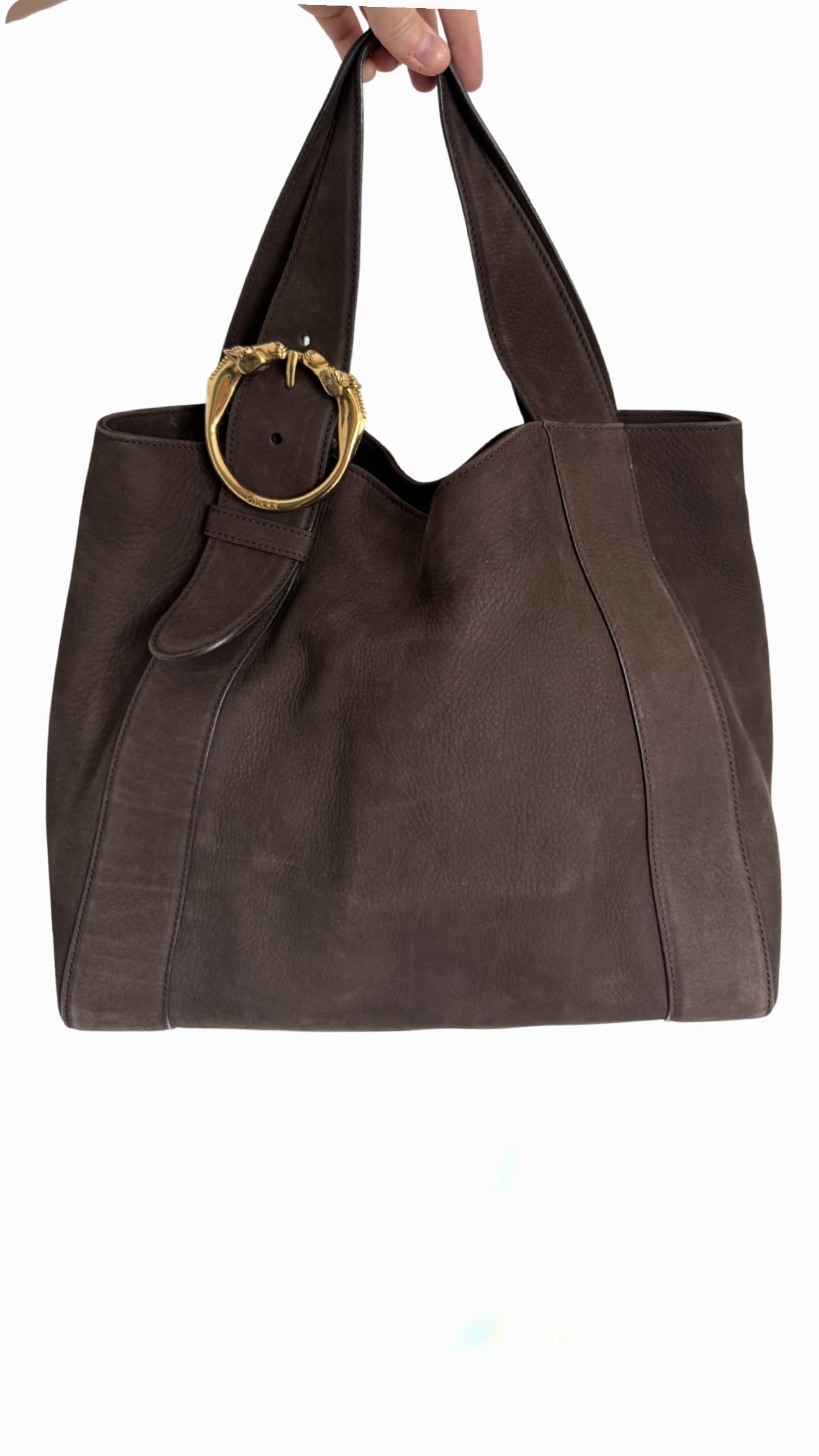 Gucci Brown Nubuck Ribot Horse Head Tote Bag