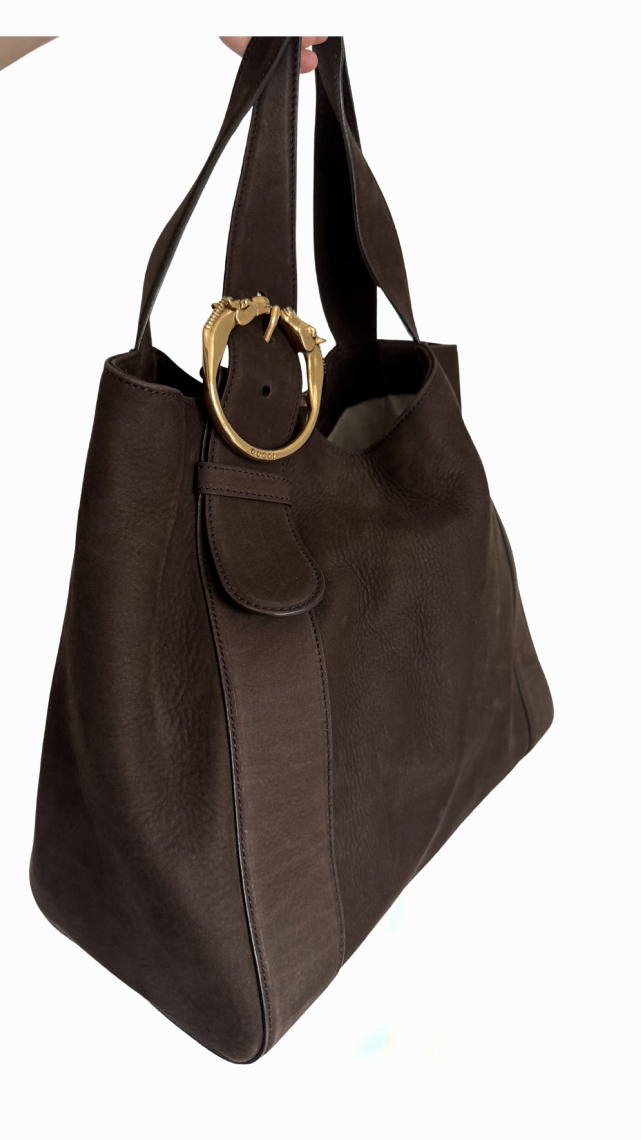 Gucci Brown Nubuck Ribot Horse Head Tote Bag