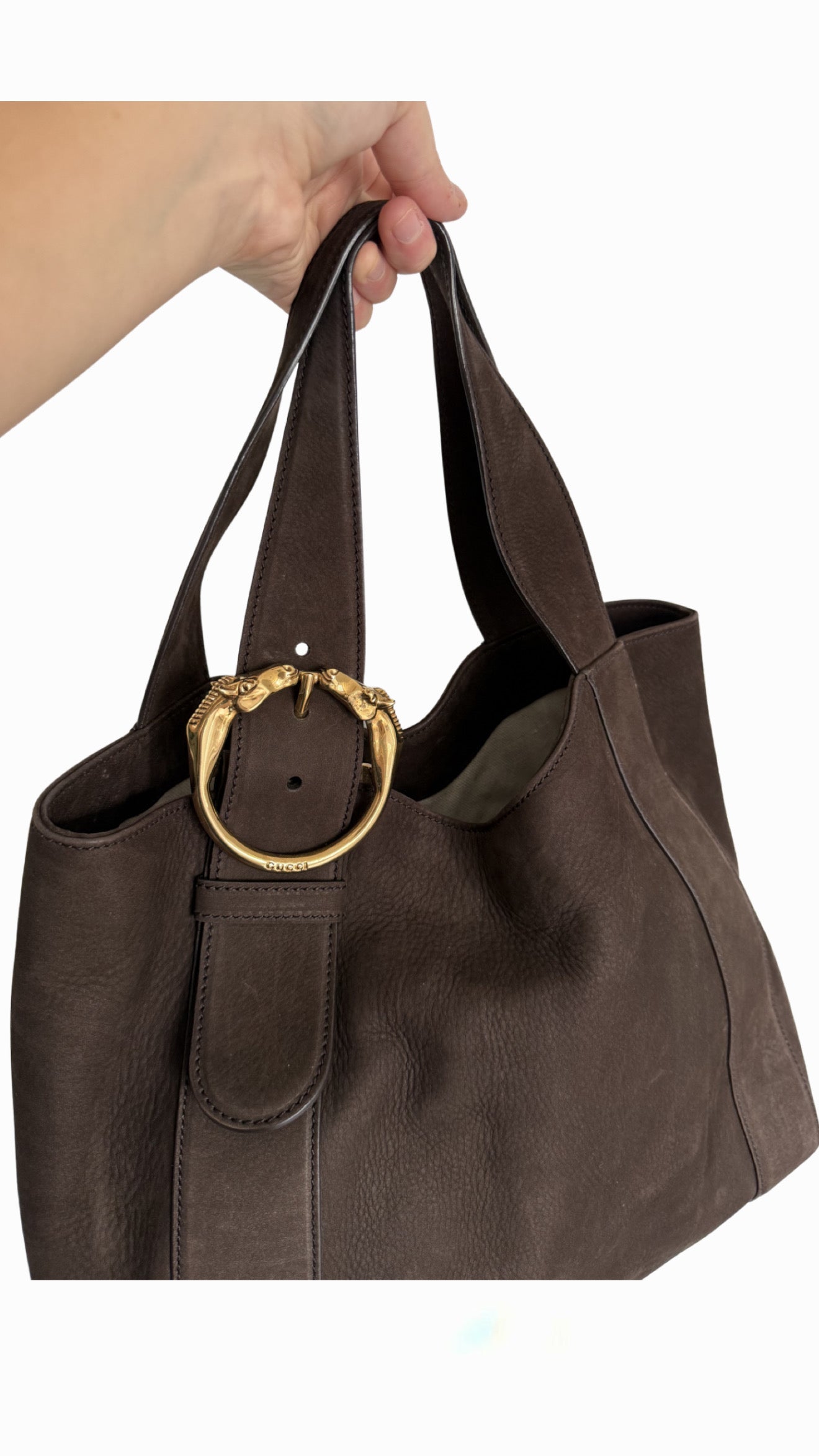 Gucci Brown Nubuck Ribot Horse Head Tote Bag