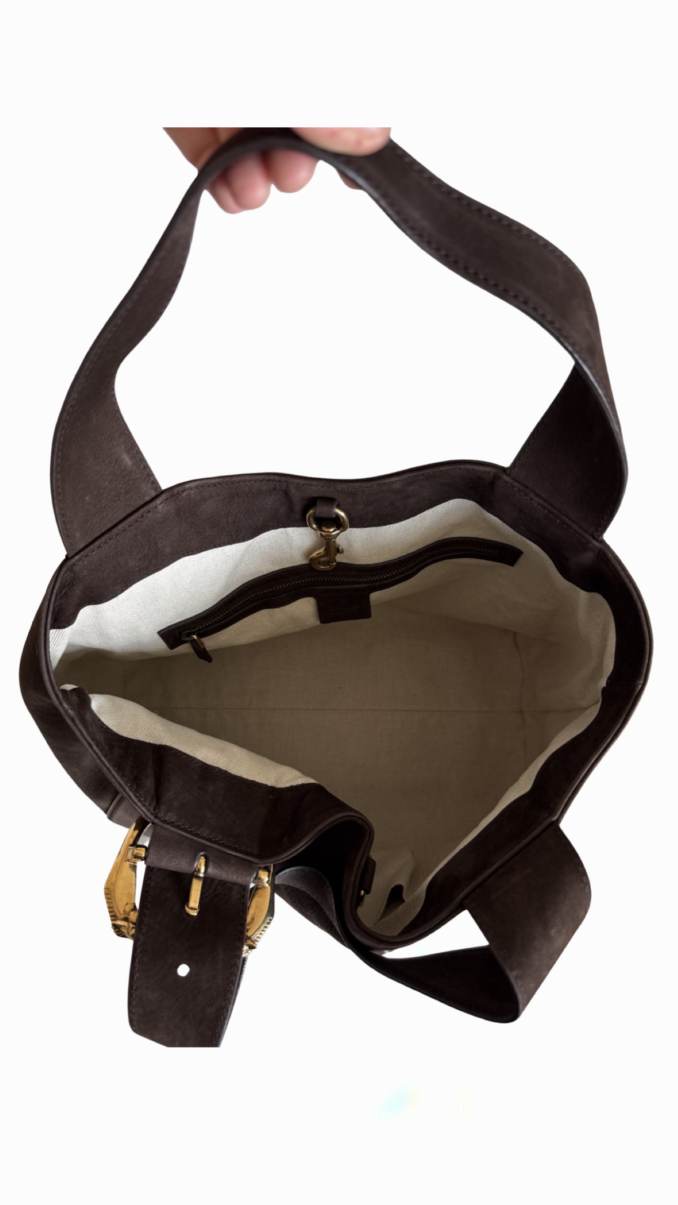 Gucci Brown Nubuck Ribot Horse Head Tote Bag
