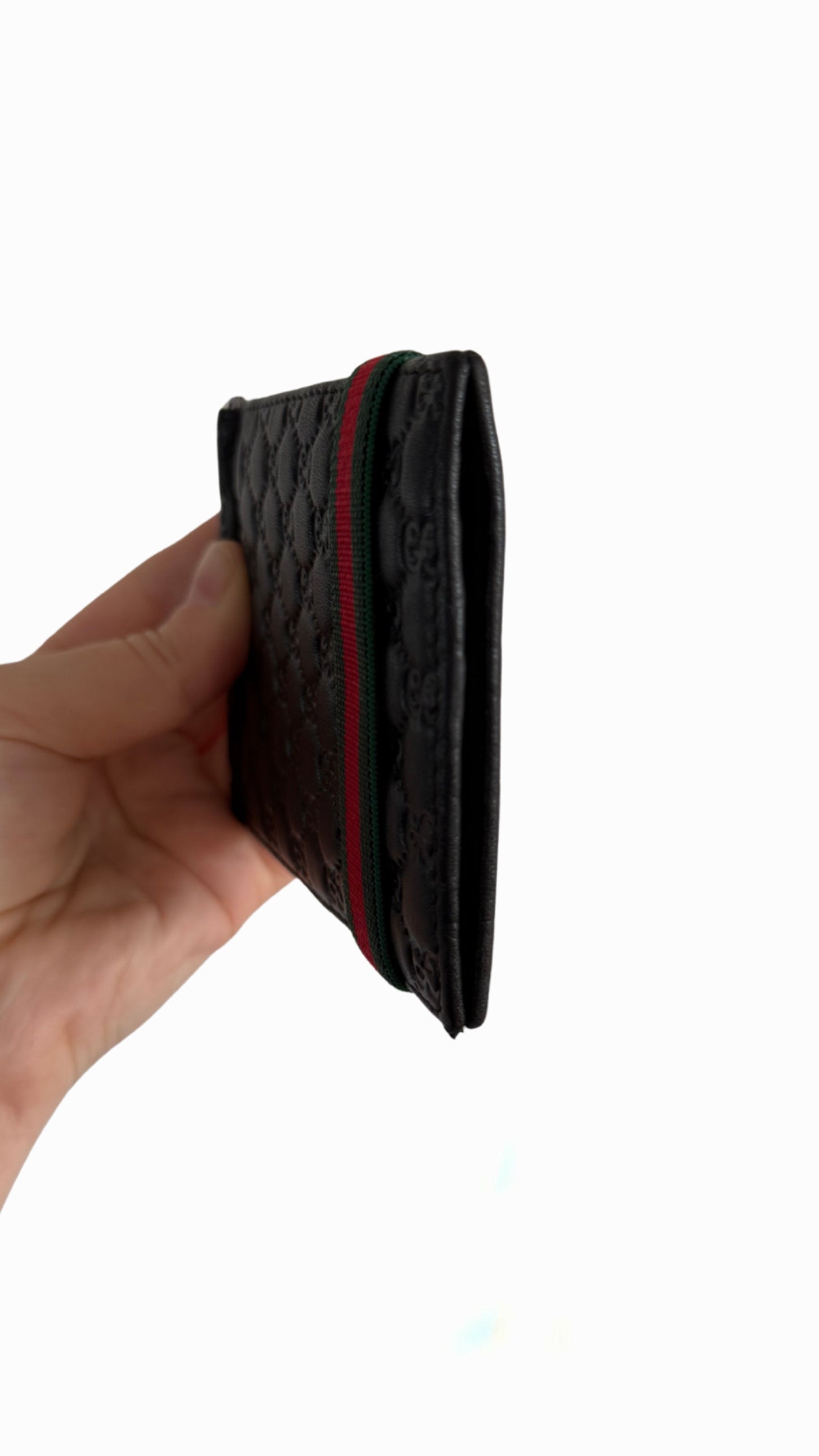 Gucci Black Guccissima Leather Web Money Clip Bi-fold Wallet