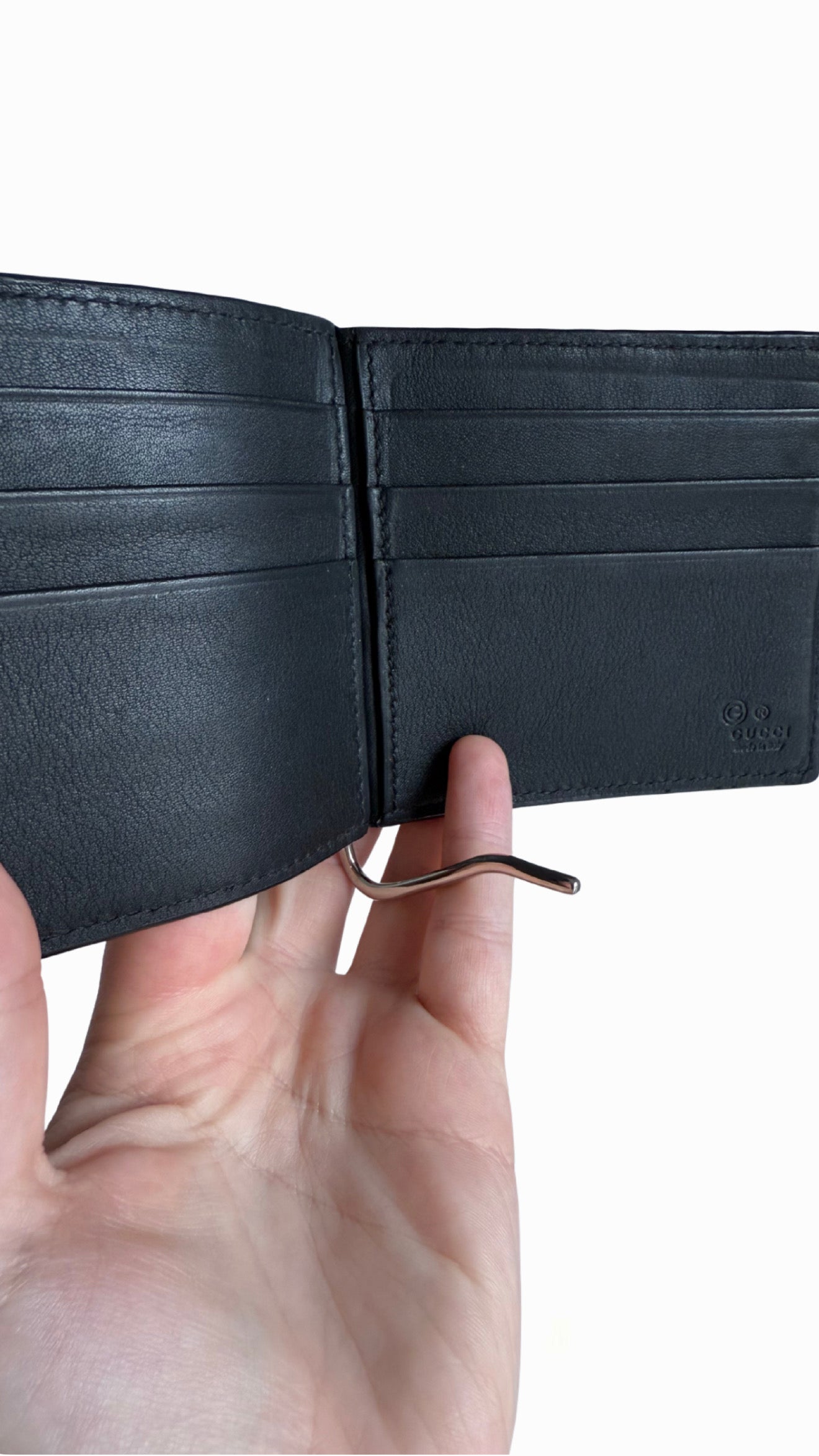 Gucci Black Guccissima Leather Web Money Clip Bi-fold Wallet