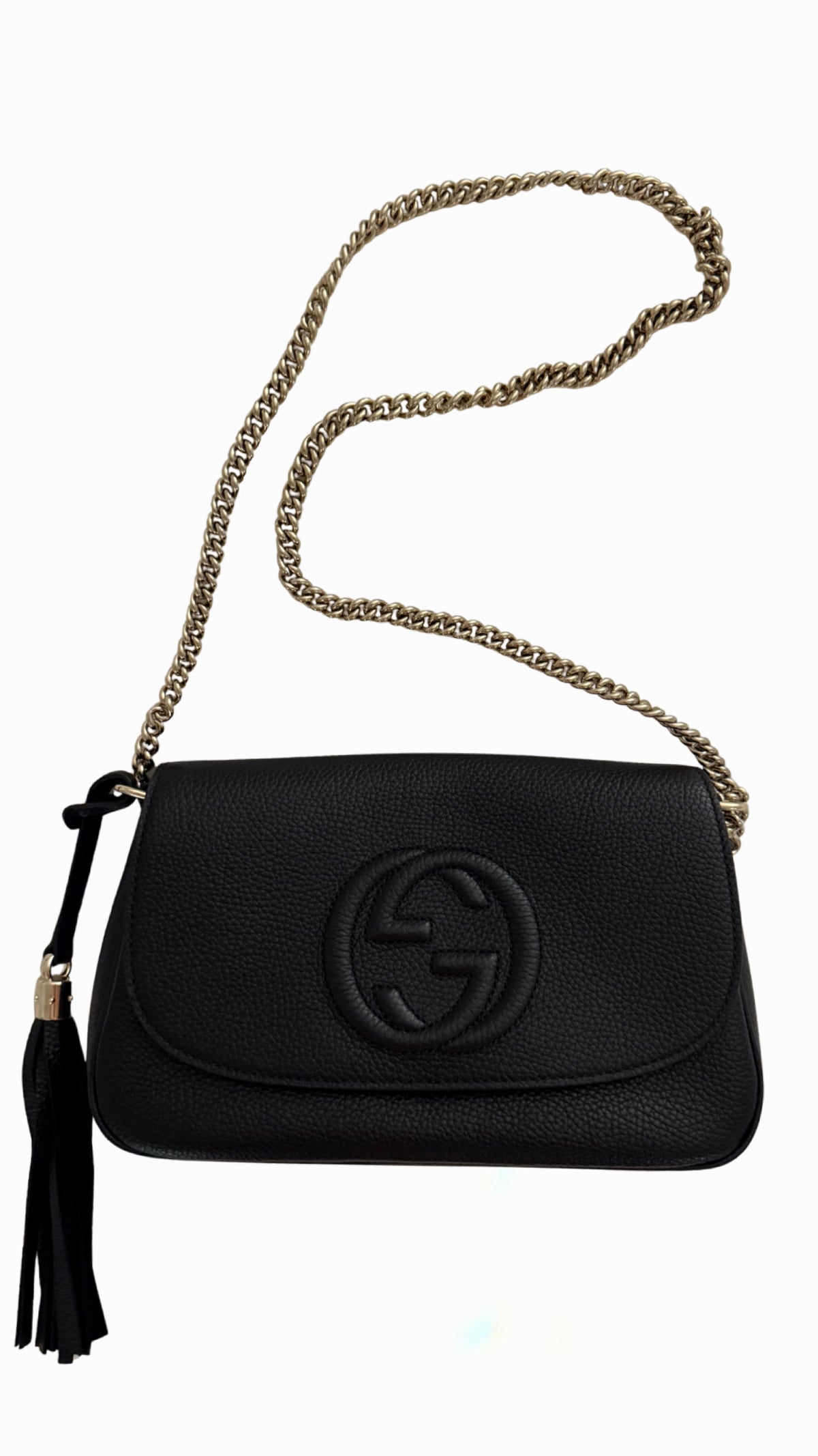 Gucci Black Pebbled Leather Soho Chain Flap Shoulder Bag