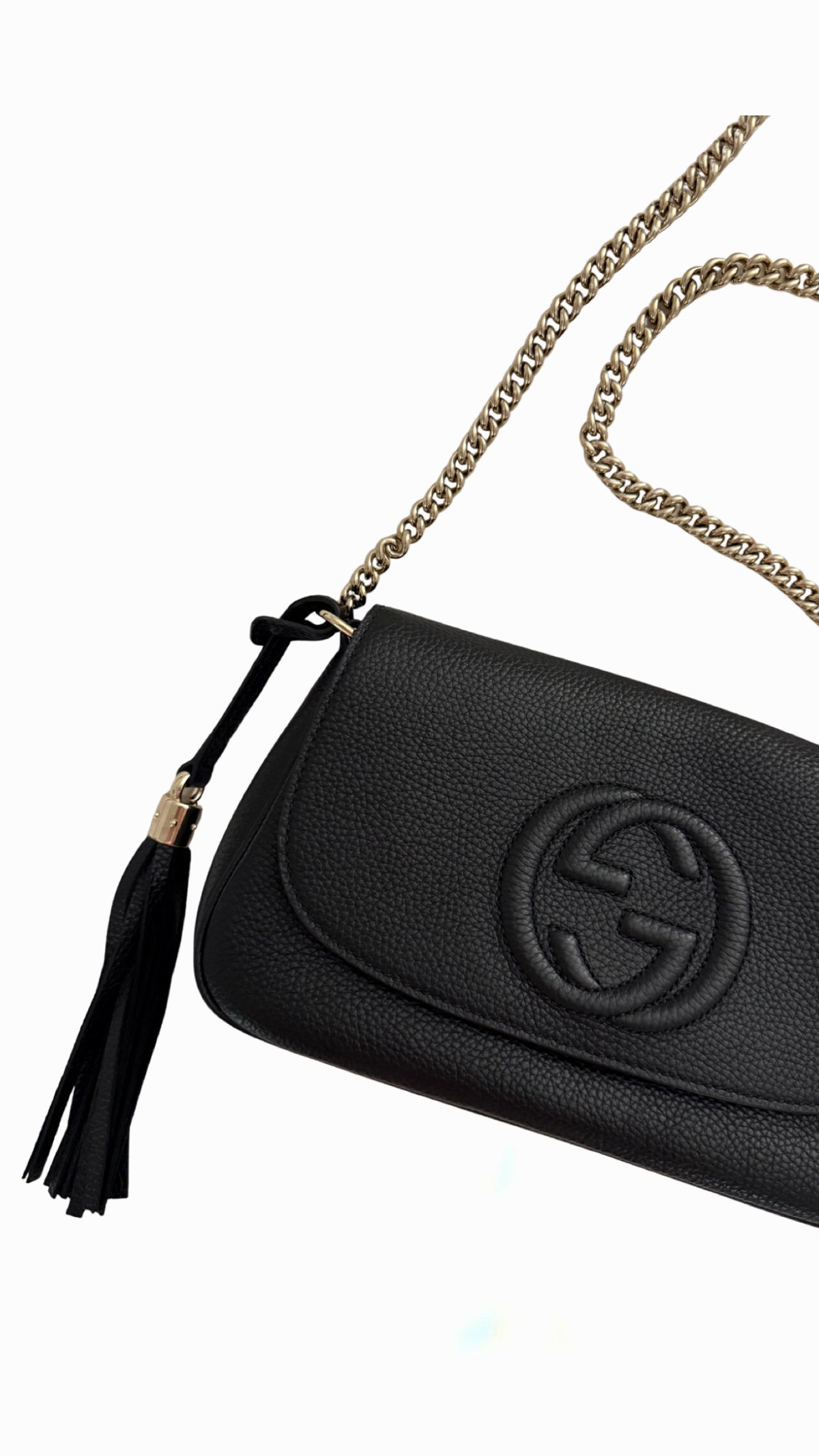 Gucci Black Pebbled Leather Soho Chain Flap Shoulder Bag