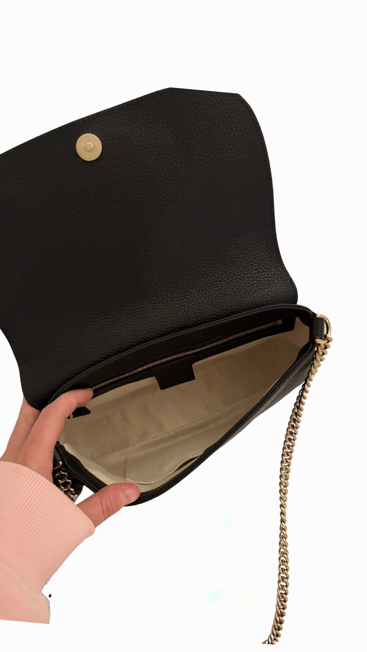 Gucci Black Pebbled Leather Soho Chain Flap Shoulder Bag