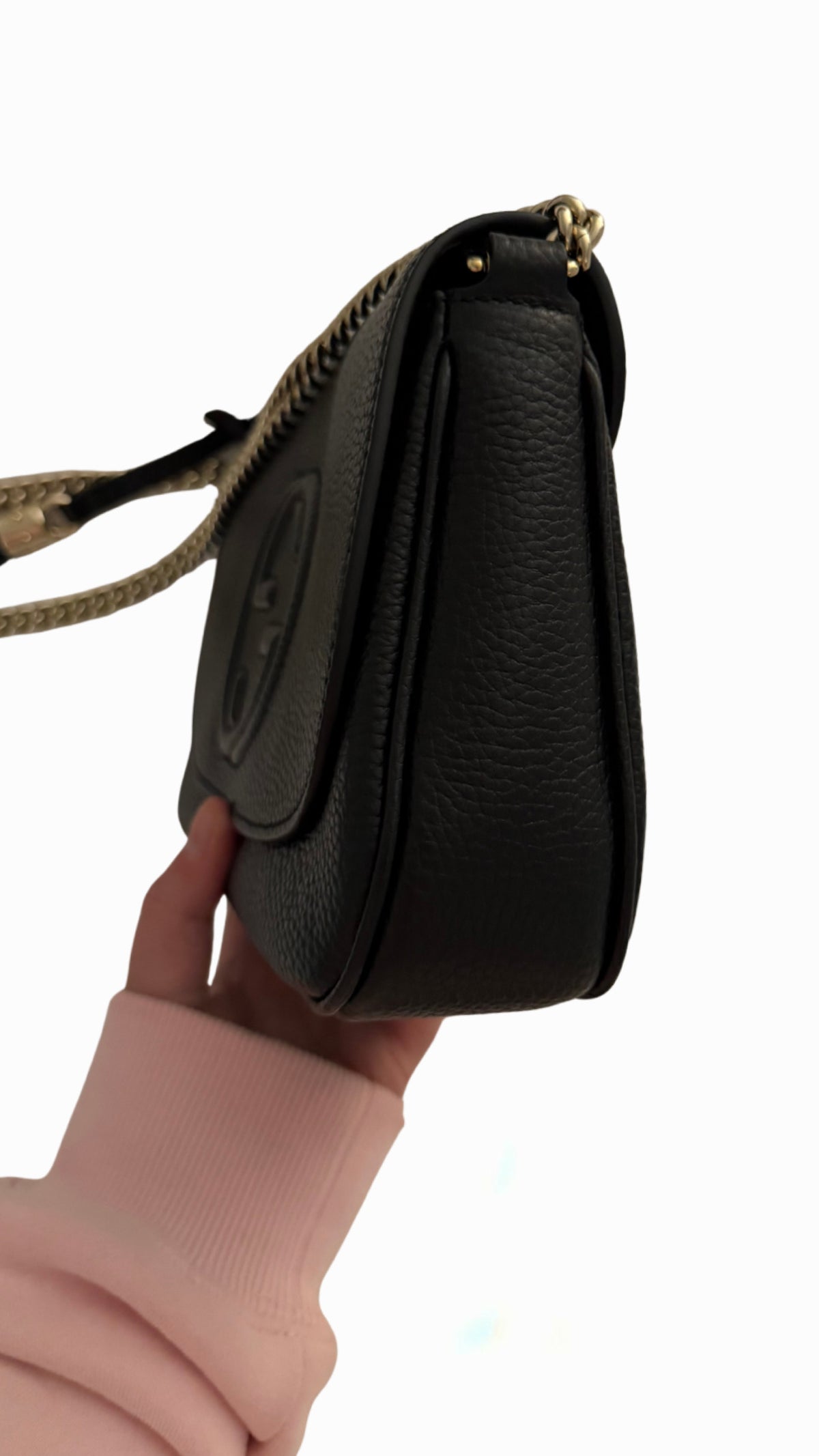 Gucci Black Pebbled Leather Soho Chain Flap Shoulder Bag