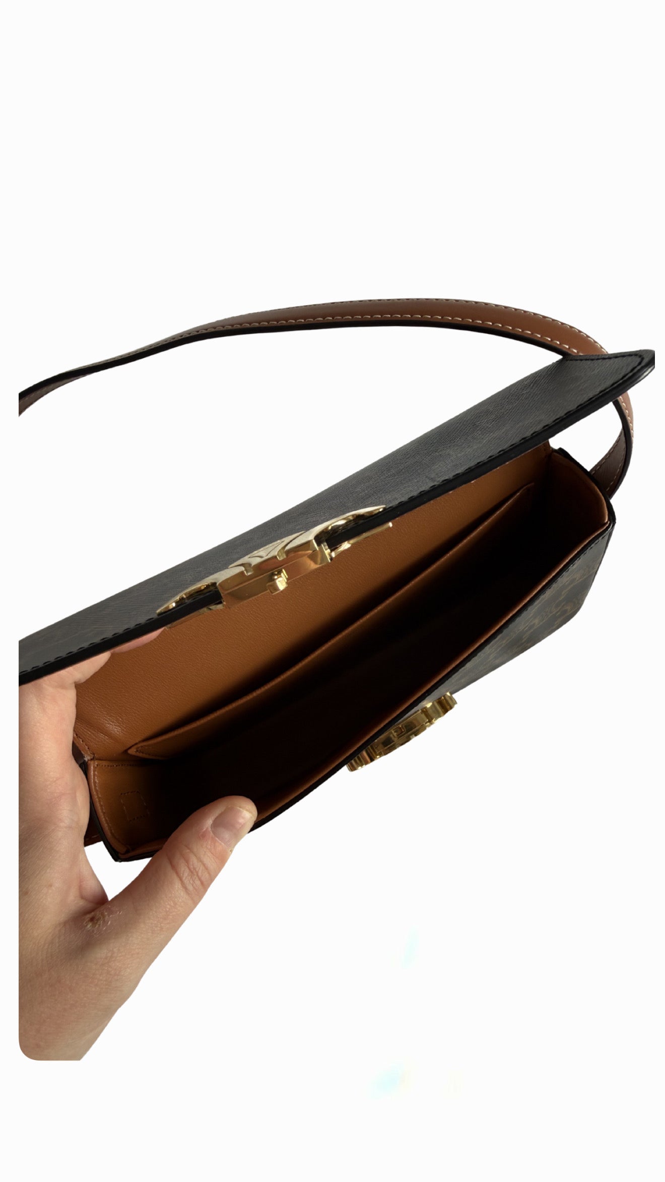 Celine Shoulder Bag Claude in Triomphe Canvas and Calfskin