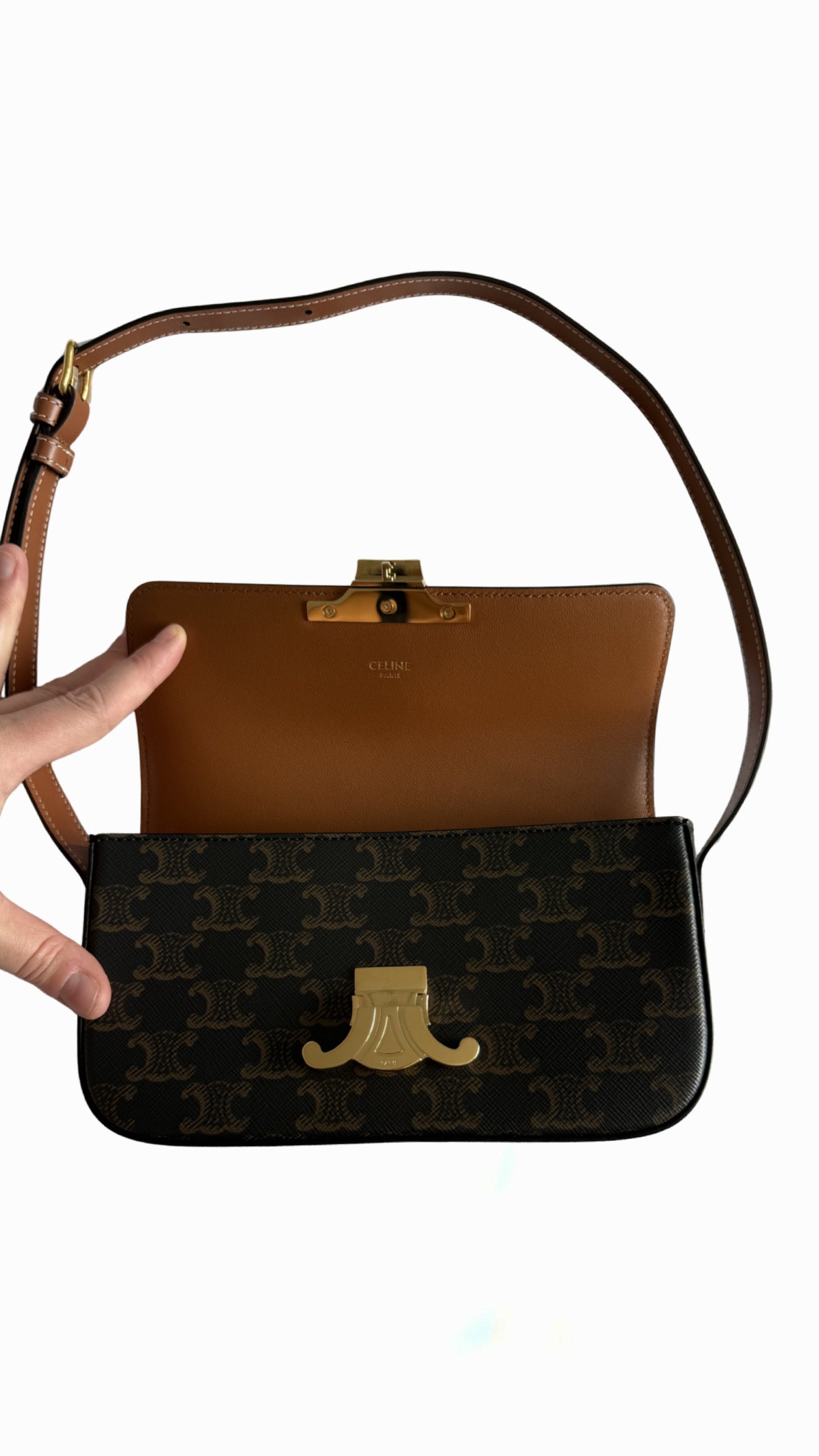 Celine Shoulder Bag Claude in Triomphe Canvas and Calfskin