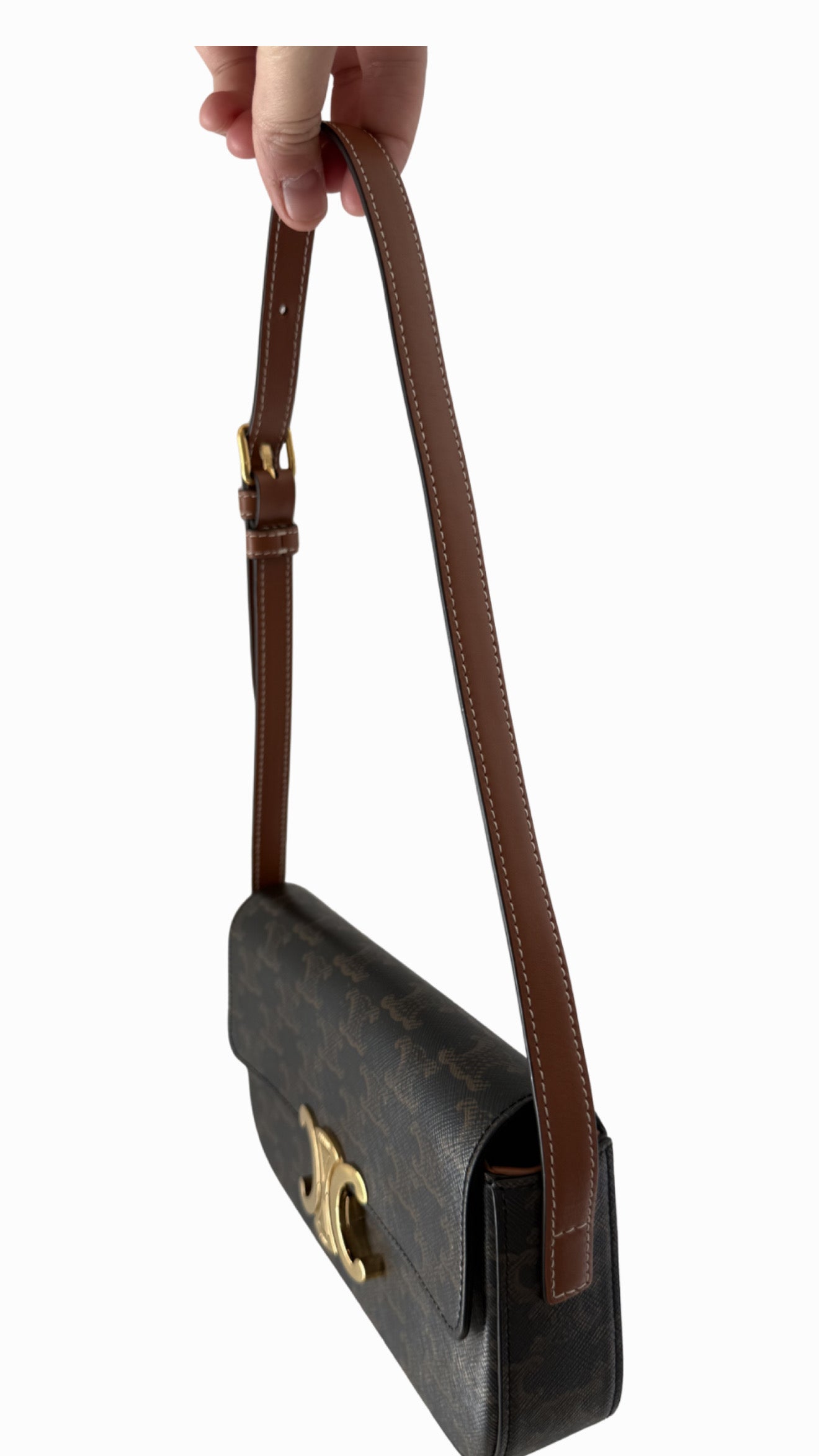 Celine Shoulder Bag Claude in Triomphe Canvas and Calfskin