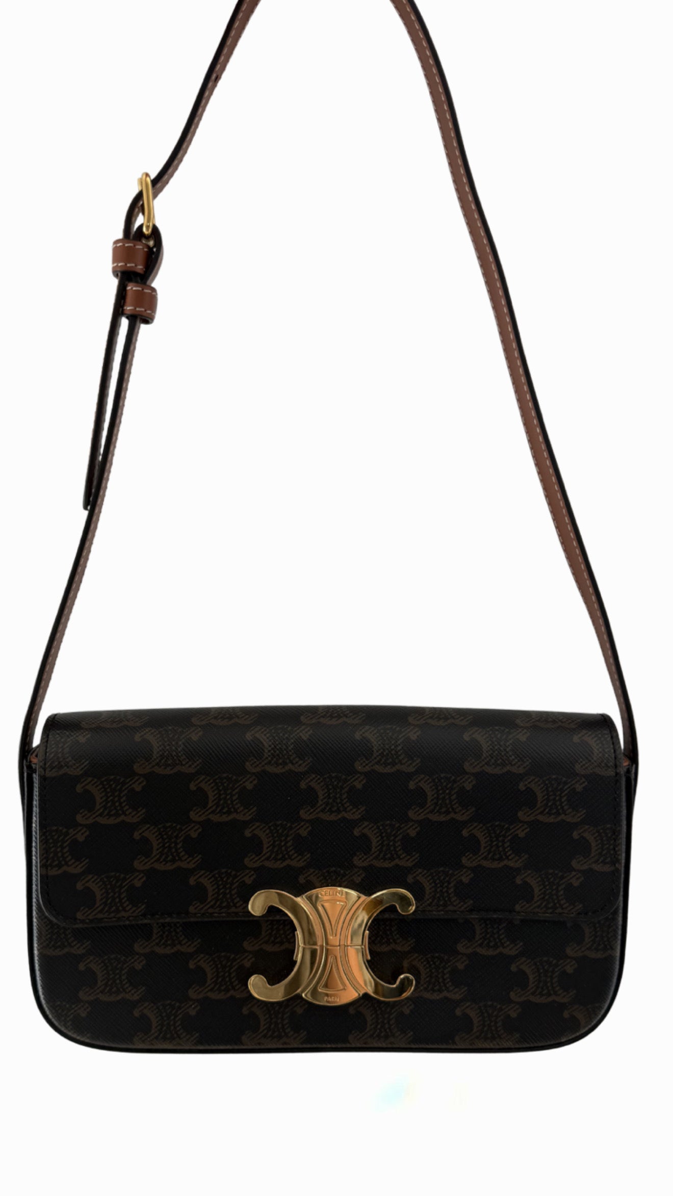 Celine Shoulder Bag Claude in Triomphe Canvas and Calfskin