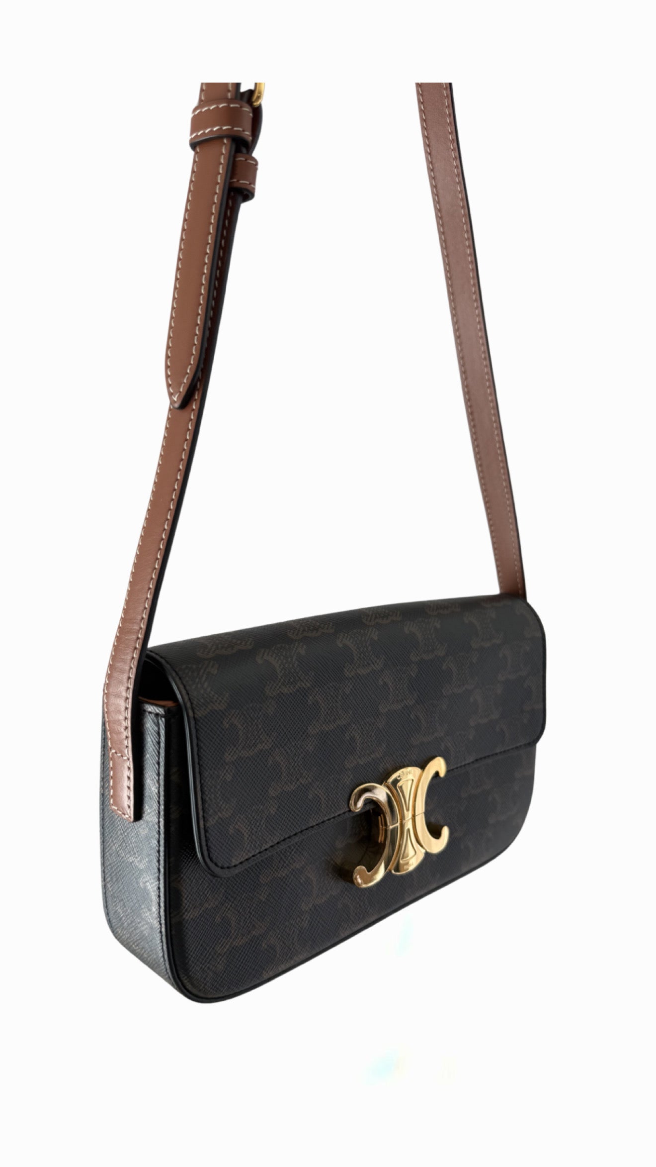 Celine Shoulder Bag Claude in Triomphe Canvas and Calfskin